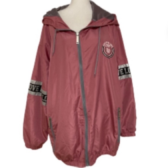 EUC Thrill 94 Pink+Black+Reflective Gray Lightweight Hooded WindbreakerJacket 3X - Picture 3 of 14